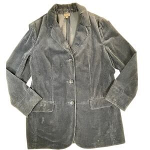 J Jill Blue Corduroy Blazer Jacket L Cotton Fisherman Coastal Grandma Academia
